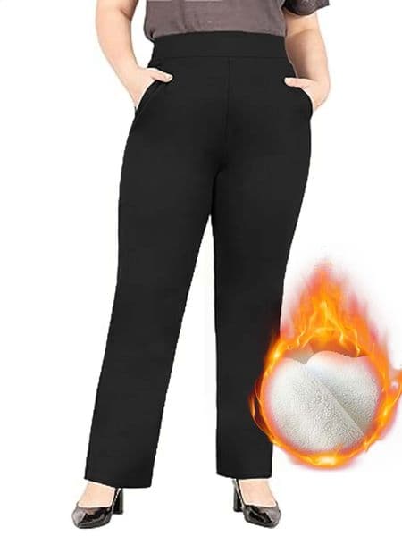 winter 2024 plus size womens flannellined knitted fabric British elegant formal fashion style pants 250628BANJIA