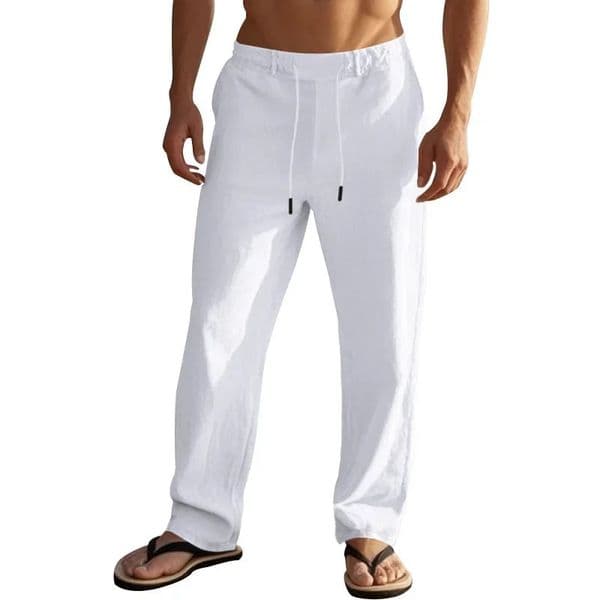 2024 drawstring mens simple fashion solid color casual cotton and linen straight trousers250704BJ