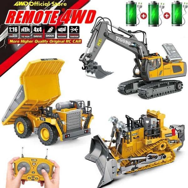 4WD Remote Control Excavator 4x4 Alloy Dump Truck Bulldozer Radio Model RC Car Construction Vehicle Toy Children Kids Gifts Z250707