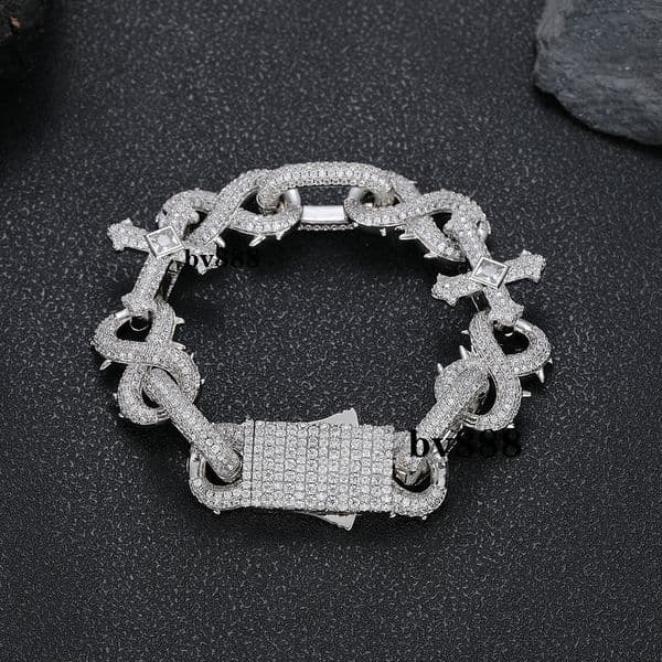 Shiny Diamond Cross Bracelet Silver Micro Pave Zircon Infinity Chain Iced Miami Cuban Link Hip Hop Fine Chain Bracelets