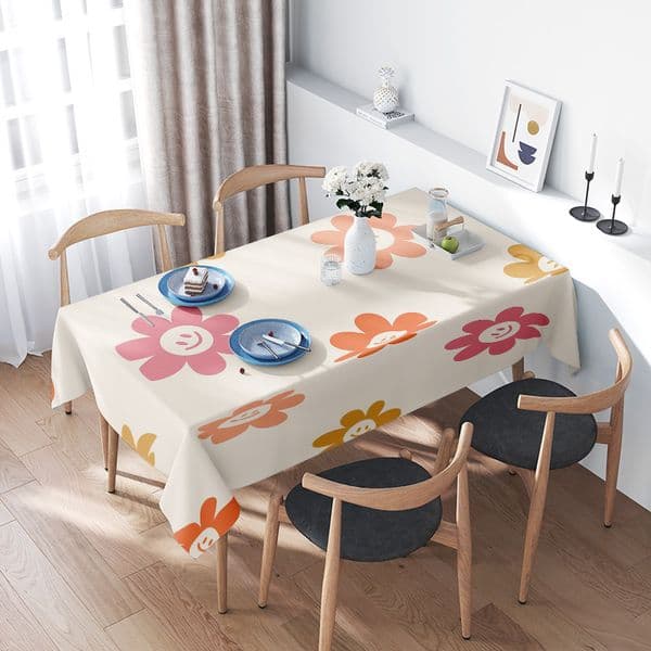 Modern Floral Tablecloth Decoration for Home Dining Room Perfect Fit 4-6 Seat Setting in Pastel Colors, Available in Multiple Si