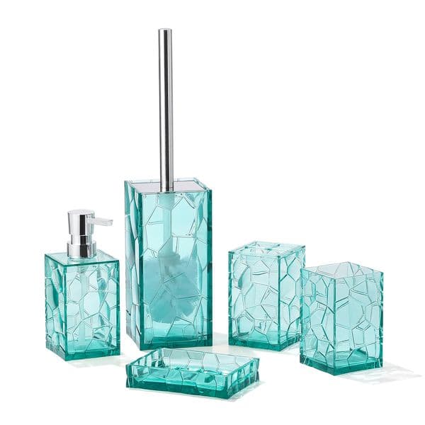 Transparent Acrylic Bathroom Accessories Set – Rust-Free, Transparent Design – Includes 5-Piece Set of Soap Dispenser, Toothbrus