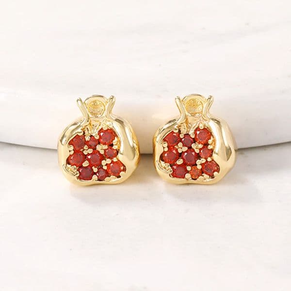 2Pcs 14K Real Gold Plated Copper Red Garnet Zircon Fruit Pomegranate Charms Pendants for DIY Earrings Necklace Jewelry Making