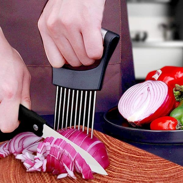 Onion Cutter Stainless Steel Onion Slicer Vegetable Chopper Tomato Lemon Slicing Holder Meat Tenderizer Kitchen Tools Gadget