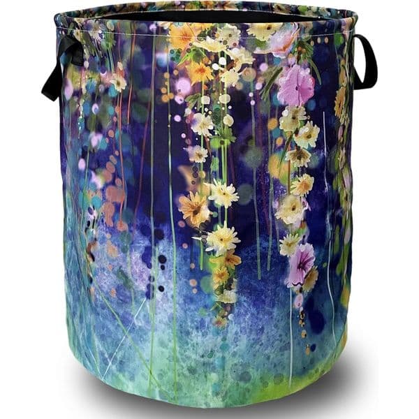 Beautiful Blue Green Floral Laundry Basket Foldable With Handles Tote Bag Oxford Cloth Colorful Laundry Hamper Clothes Storage