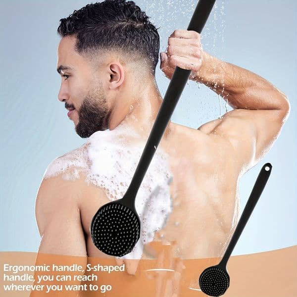 Soft silicone long handled bath brush - gentle back cleaning brush, deep cleansing and skin care