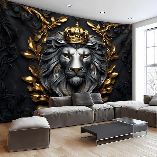 2026 1Pc Ultra Large King Tapestry - Majestic Lion Crown & Floral Design, Premium Polyester Wall Hanging With Golden Accents On Free Shipping
