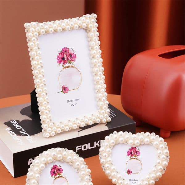 European-style light luxury children's frame 3"6"7"8"10"French retro pearl heart-shaped round square photo frame home decoratio