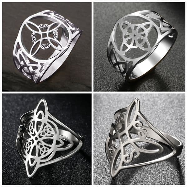 Unift Vintage Witch Knot Rings for Women Men Stainless Steel Finger Ring Witchcraft Protection Amulet Jewelry Wicca Accessories