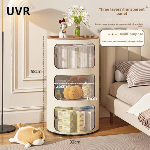 UVR Multi-bedside Table Household Snack Storage Cabinet Living Room Bedroom Sideboard Large Capacity Bedside Shelves Furniture