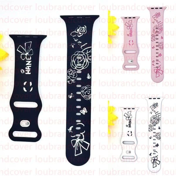 Floral Engraved Strap For Apple Watch Band 49mm 38mm 40mm 41mm 44MM 45mm 42mm 46MM Apple Watch 10 9 8 7 6 5 4 3 SE Ultra 2 Series Band Designer Silicone Watchbands Bracelet