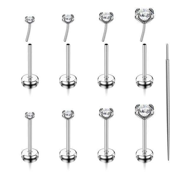 New 4pcs/Lot Push in Flat Back Nose Ring Earrings Anti Allergic Medical Steel Unthreaded Nose Studs Ear Stud Cartilage Ear Rings
