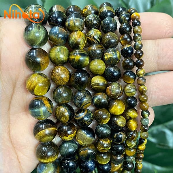 Smooth Natural Yellow Blue Tiger Eye Round Beads 4/6/8/10/12/14/16mm for Women's Bracelet Earrings Jewelry Making 15" Strand