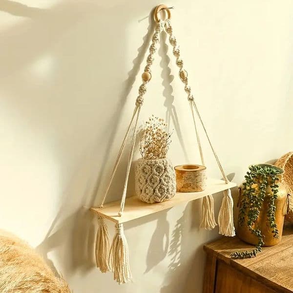 Macrame Hanging Shelf Boho Wall Decor Bedroom 1 PC Rustic Wood Floating Shelves for Room Nursery Bathroom Living Room College 250707