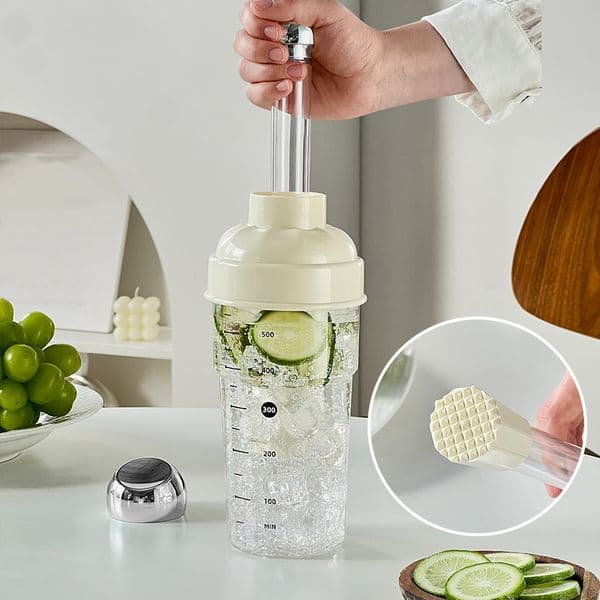 1 set, 600ml, hand cranked shaker cup, cocktail mixer set, lemon tea, homemade milk tea tools, plastic shaker, with filter