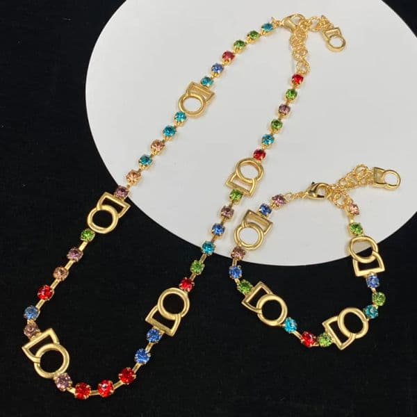 Luxury designer jewelry charm bracelet, necklace designed by jewelry designer for women, colorful diamond bracelet necklace, wedding party gift