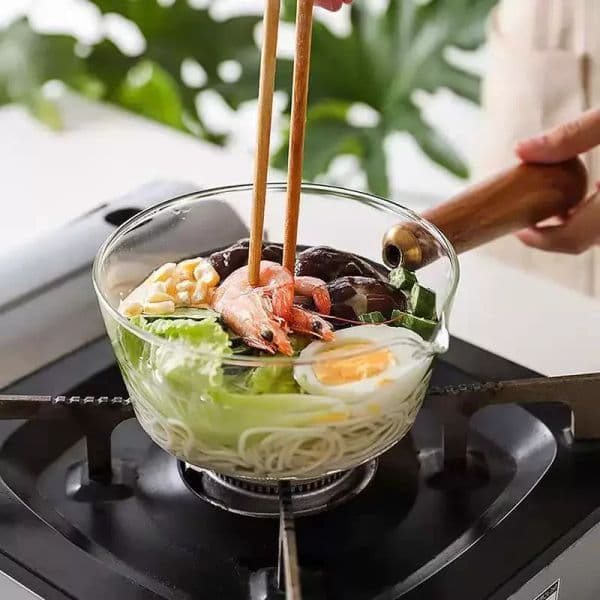400/600ml Glass Wood Handle Practical Cute Milk Pot Soup Pan Glass Wooden Handle Pot Stable Single Handle Pots Cooking Tools Pot Y260522