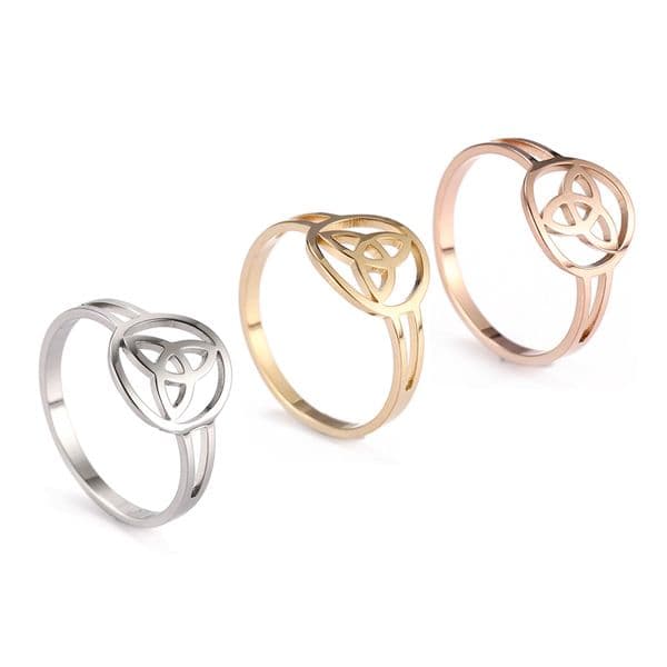 Skyrim Irish Celtics Knot Rings Stainless Steel Rose Gold Color Talisman Amulet Wedding Triquetra Ring Gift for Women