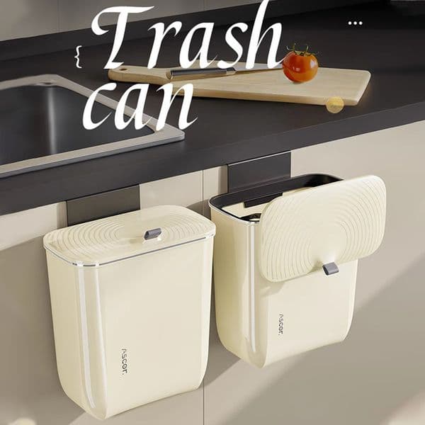 Kitchen Dustbin Wall-mounted 7/9L Capacity Trash Can with Cover Household Bathroom Living Room Bedroom Light Luxury Paper Basket