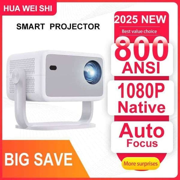 Huaweishi 4K 800Ansi P4 Native Portable Projector 1080P Auto Focus Keystone Correction Bt5.2 Android 11 Wifi6 360° Home Cinema