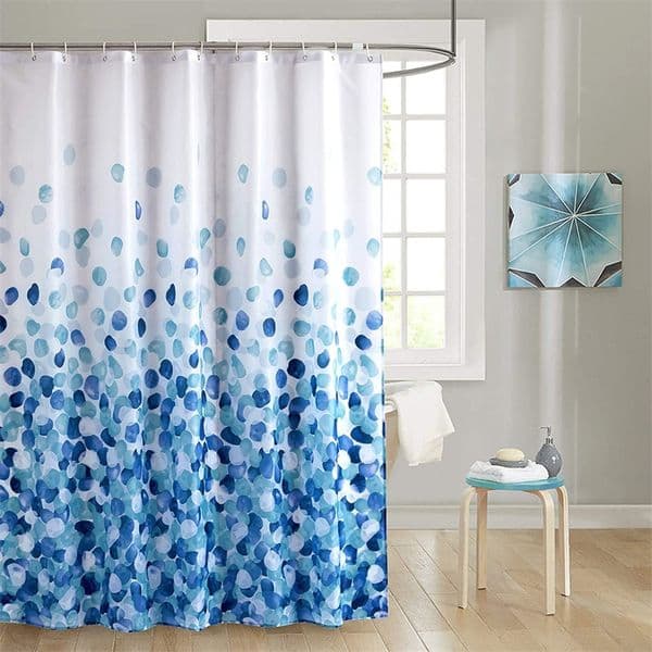Shower Curtain Waterproof Fungus Resistant Polyester Blue Petal Shower Curtain For Bath Tub Shower Enclosure With Hooks