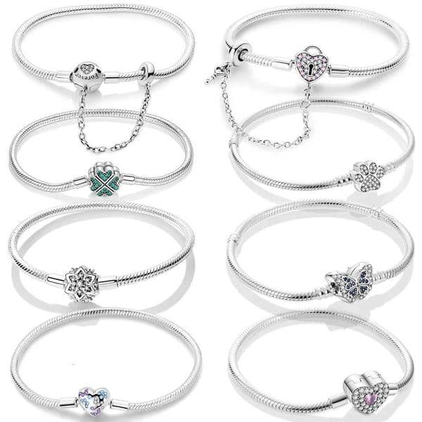 925 Sterling Silver Bracelets 17-20CM Original Leaf Clover Butterfly Heart Bracelet Fits DIY Charms Beads Fashion Women Jewelry W250709