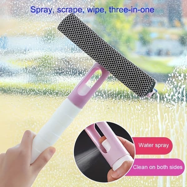 3 In 1 Window Cleaning Brush Glass Wiper for Bathroom Mirror Window With Spray Double-sided Window Cleaner Squeegee Wiper