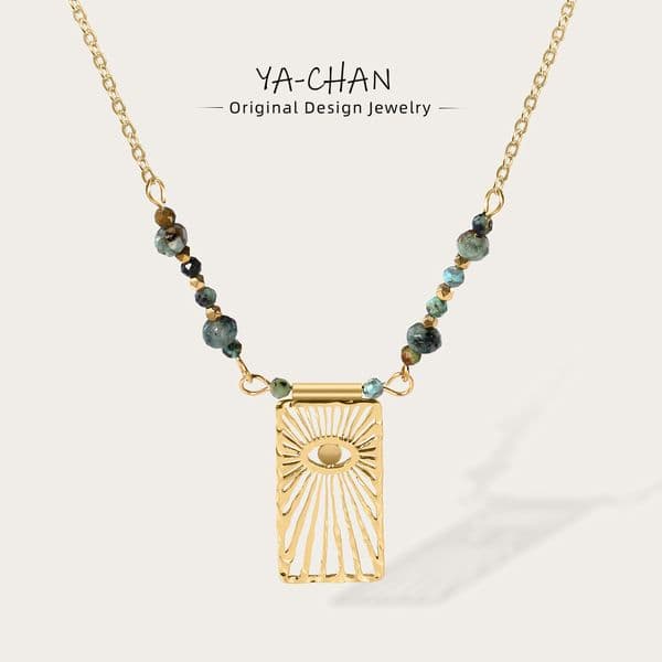 YACHAN Stainless Steel Beaded Chains Splice Eye Necklaces for Women Turquoise Natural Stone 18K Gold PVD Plated Trendy Jewelry