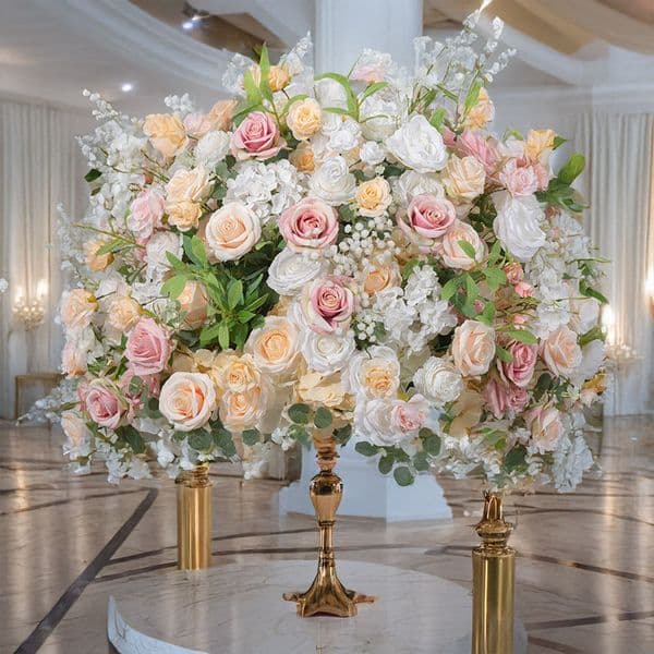 DIA 80cm Green Plant Pink Rose Ball Candlestick Flower Utensils Decorative Table Flowers Wedding Decoration Artificial Flowers