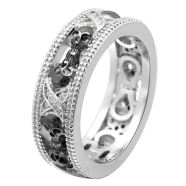 Hainon 2024 New Gothic Men's Ring Zircon Skull Biker Rings for Women Punk Silver Color Engagement Best Gifts