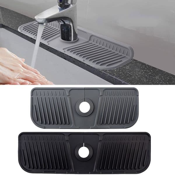 Practical Silicone Faucet Mat Faucet accessories Black/Grey Water Catcher Mat Splash proof Sink Splash Pad Kitchen Bathroom
