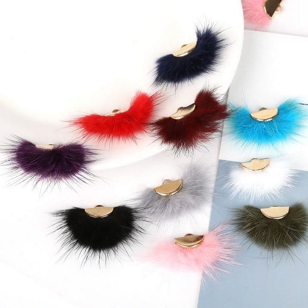 Wholesale 28x20mm gray Color Fashion Mink Hair Fur Fan Shape Tassel Charm Pendant for DIY Earring Jewelry Findings Making