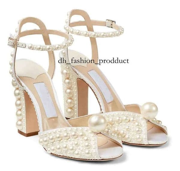 jimmies shoes Summer Sacaria Dress Wedding Shoes Pearl-Embellished Satin Platform Sandals Elegant Women White Bride Pearls High Heels Ladies Pump 5b1