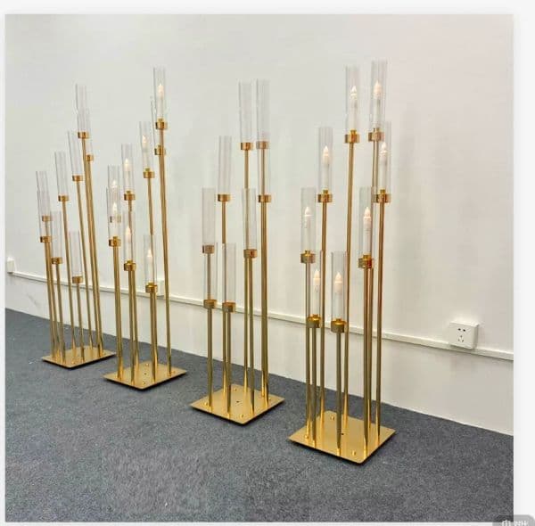 4/5/10pcs 8 Heads Metal Candelabra Candle Holders Road Lead Table Centerpiece Gold Candelabrum Stand Pillar Candlestick wedding XJ260305