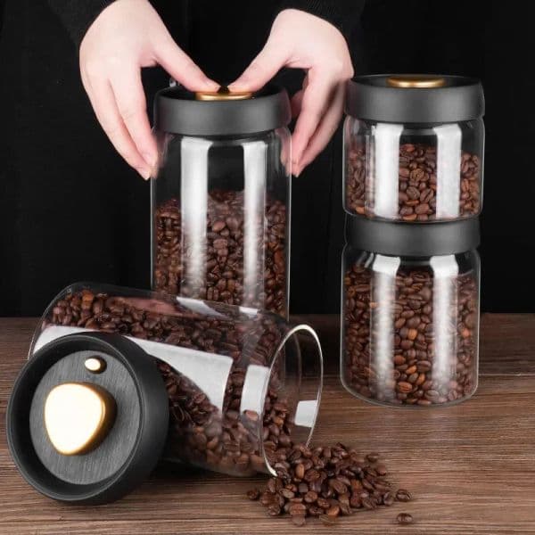 Coffee beans vacuum sealed jar, transparent glass food storage jar, household moisture-proof and airtight container Mason Jars
