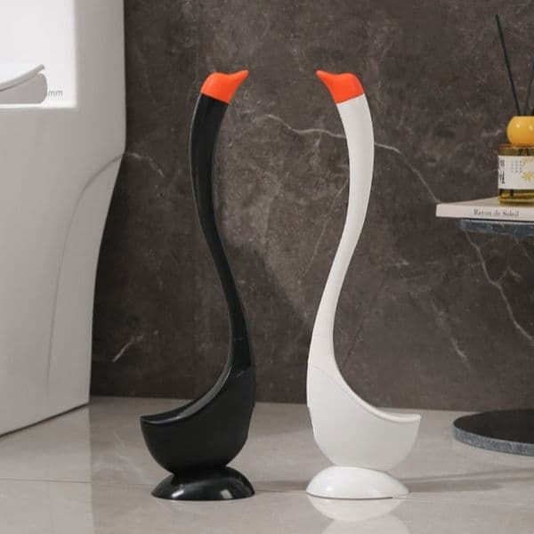 Swan Shape Long Handle Toilet Brush Cartoon Plastic Toilet Plunger Household Dense Bristle Head Toilet Brush Holder Cleaning