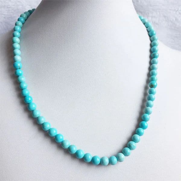 6MM Round Blue Turquoise Necklace Natural Stone Chocker Beaded Mother Daughter 3540455055cm 250708