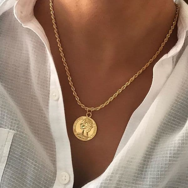 2026 New Ahmed Vintage Coin Pendant Necklaces For Women Fashion Figure Long Choker Necklace Gold Silver Color Statement Jewelry Gift Designer