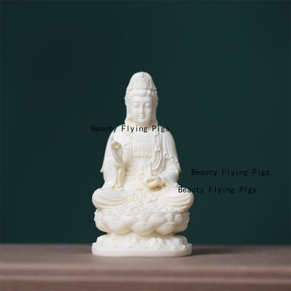 1pc Ivory Fruit Guanyin Bodhisattva Statue Sitting Lotus Base Household Sacrificial Buddha Statue Car Interior Decoration