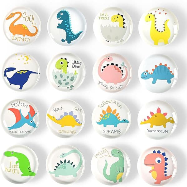 Cute Dinosaur Fridge Magnets Round Refrigerator Magnetic for Kitchen & Office Whiteboard Locker Accessories (2Pcs Dinosaur)