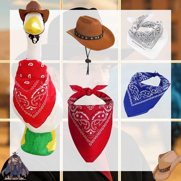 Western Cowboy Porch Goose Outfits Cowboy Hat and Bandana Goose Clothing Goose Costume for Lawn Cement Goose Statue Clothes