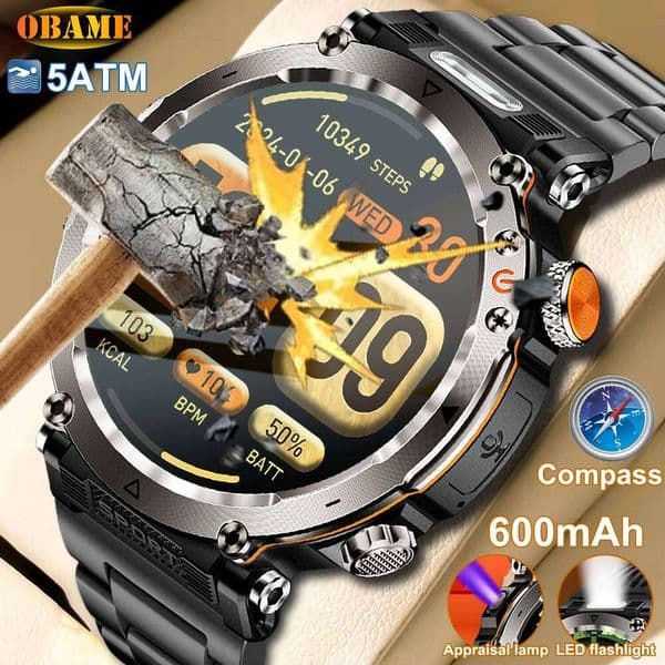 2025New Outdoor Smart Watch Men 1.7-inch 600mAh 5ATM Waterproof SmartWatch GPS Tracker Compass LED Flashlight Sports Smartwatch