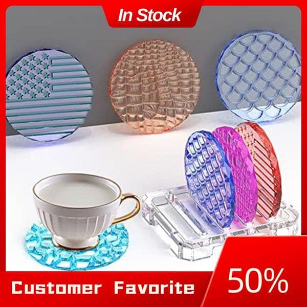 Top Sale 5 Resin Cast Coaster Molds, Including 4 Circular Coaster Molds And 1 Square Coaster Holder Epoxy Resin Mold Silicone