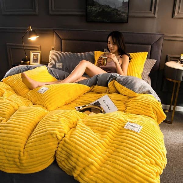 38Solid Color Quilt Cover For Bedroom Coral Velvet Duvet Covers Thicken Bedding Set Keep Warm Double Bedding Quality Duvet Cover
