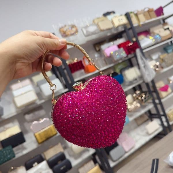 Womens Evening Bag - Love-Inspired Diamond Engraved Compact with Tempered Glass Handles & Adjustable Strap for Cosmetics