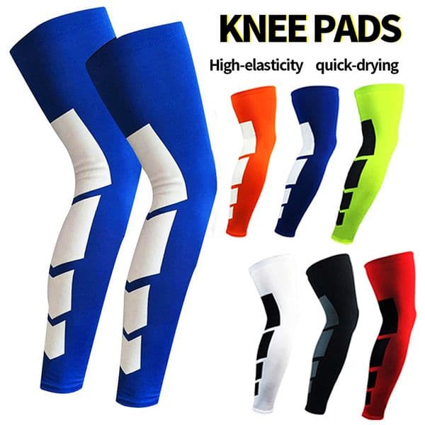1Pair Sports Leg Brace Long Sleeves Anti-slip Compression Breathable for Basketball Football Cycling Knee Support Protector