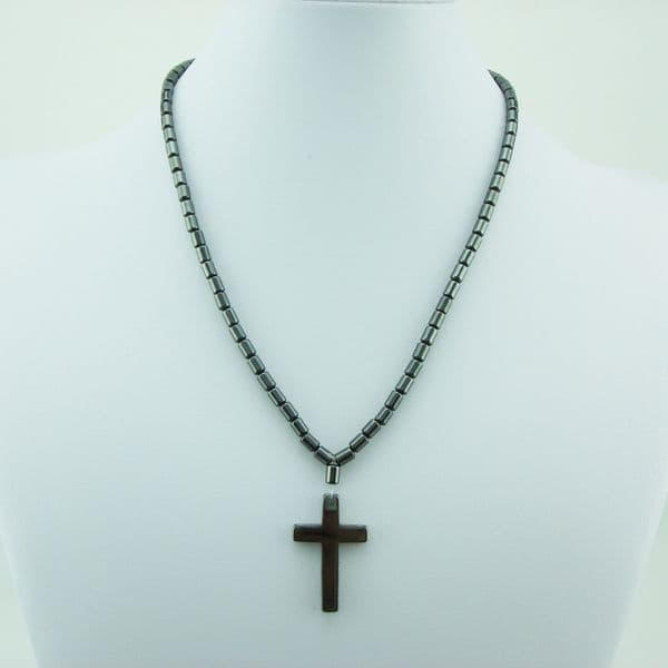Hematite Jesus Cross Necklace Magnet Black Beads Magnetic Therapy Neck Care Health Energy Pendant Necklace Religious Jewelry
