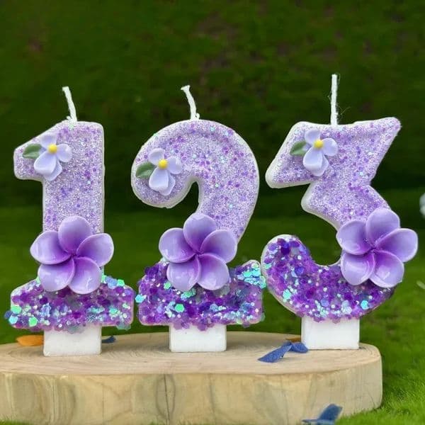 0-9 Purple Flower Birthday Candles for Cake Number Birthday Candle for Girls Cake Topper Decoration,Party Decoration