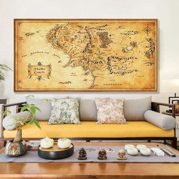 Movie Map Of Middle Earth Canvas Painting Posters Prints Vintage Style Wall Art Pictures for Living Room Home Decor