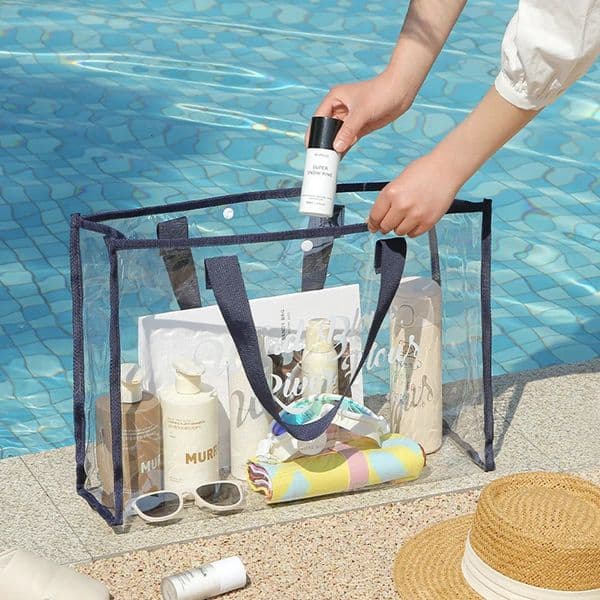 Large capacity swimming bag transparent visible handheld storage bag thickened PVC waterproof wash bag portable beach bag 250708